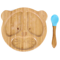 Bamboo Bowl And Plate Bear Dinner Plate Silicone Spoon Set